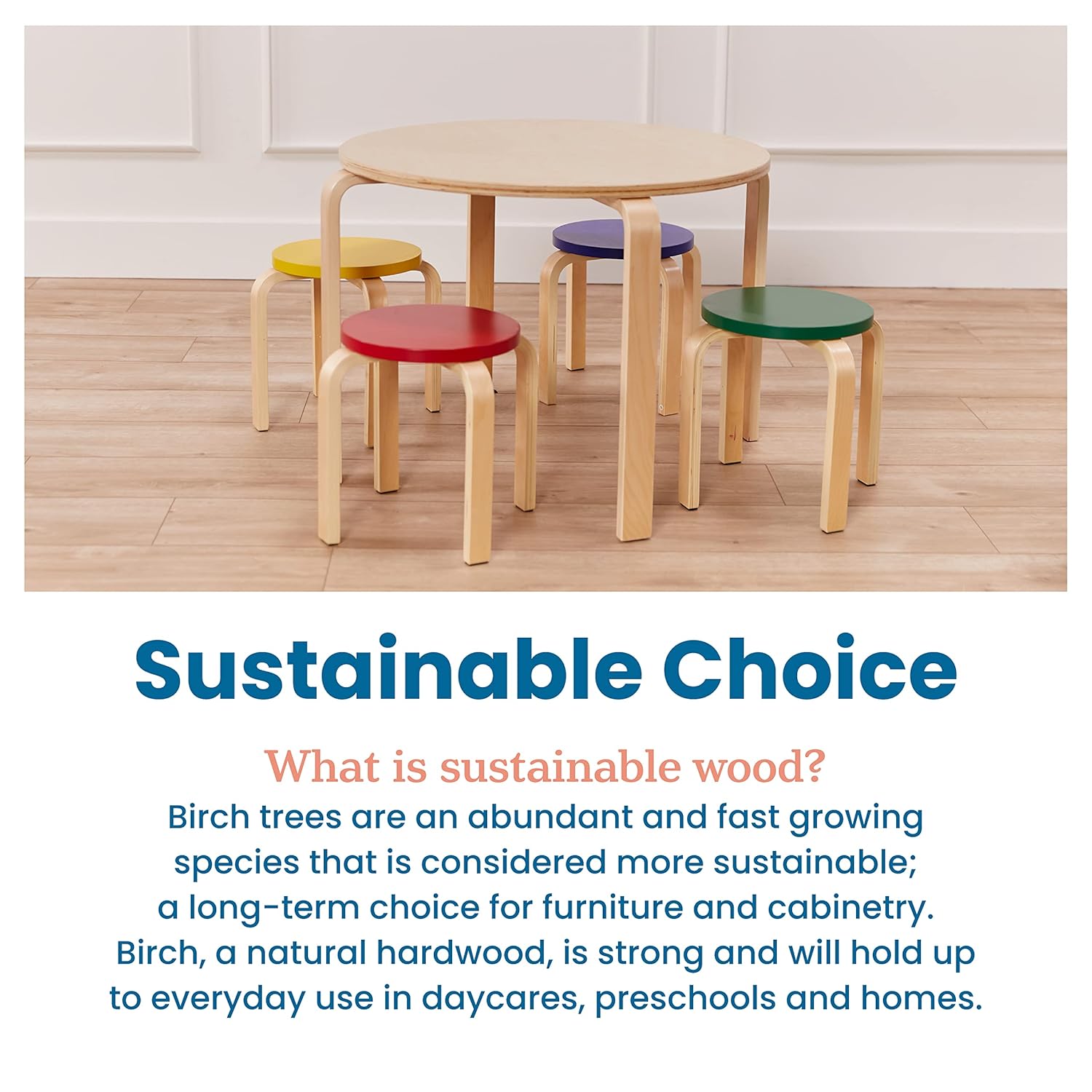 ECR4Kids Bentwood Table and Stool Set, Kids Furniture, Assorted, 5-Piece