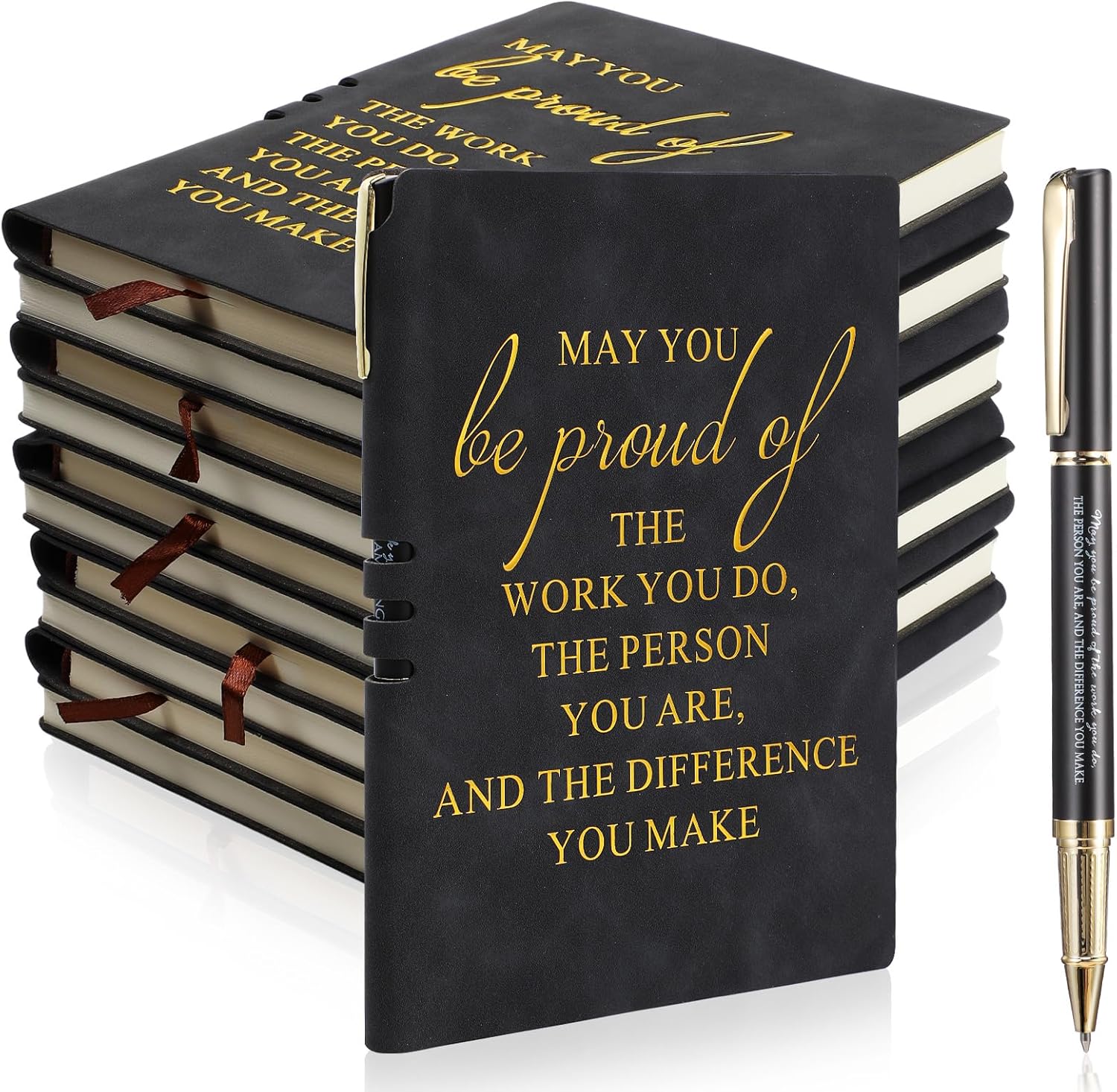 Kosiz 40 Pcs / 20sets Employees Appreciation Gift Bulk Inspirational A5 Leather Notebooks Journal with Motivational Ballpoint Pens for Social Worker Coworker Staff Teacher Nurse Gifts (Black)