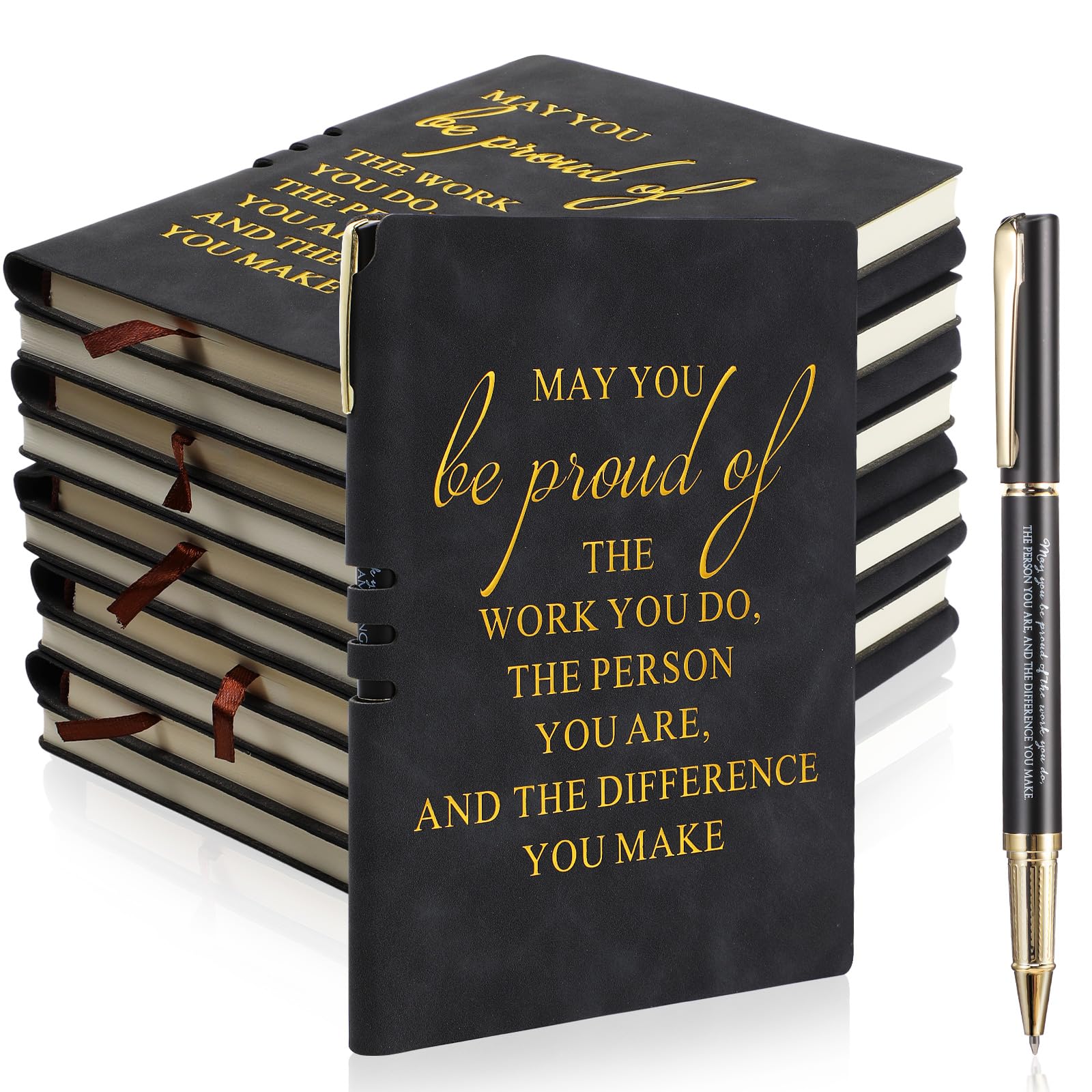 Kosiz 40 Pcs / 20sets Employees Appreciation Gift Bulk Inspirational A5 Leather Notebooks Journal with Motivational Ballpoint Pens for Social Worker