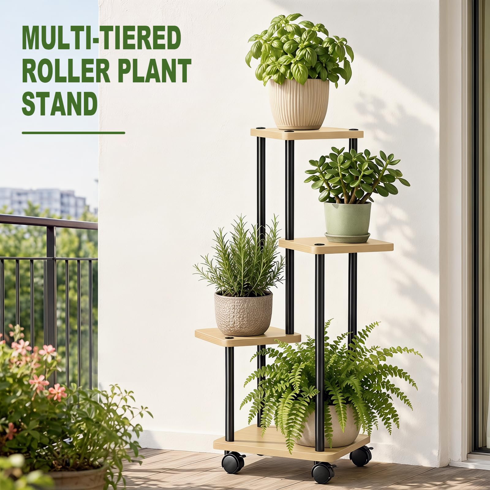 Support Plantes Intérieur À 5 Niveaux à roulettes, Porte Plante Intérieur, Étagère Plante En Métal Brun pour Intérieur Salon Jardin Extérieur (Sans Plantes)