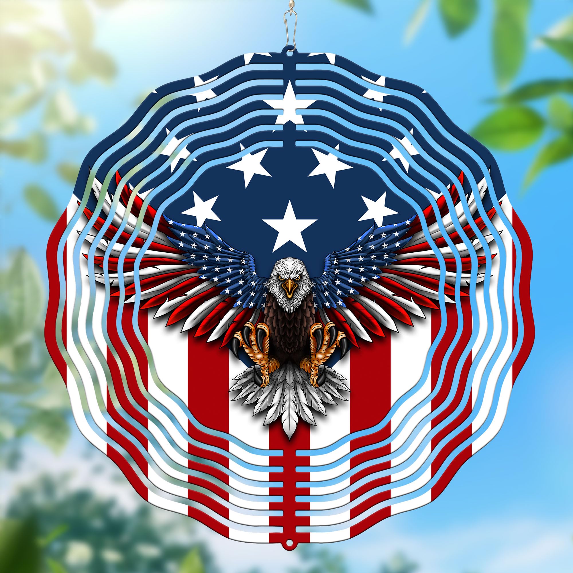Patriotic American Eagle Wind Spinner TPT2232WS, 12 inches - 3D Hanging Wind Spinners Outdoor, Yard, Garden Decor