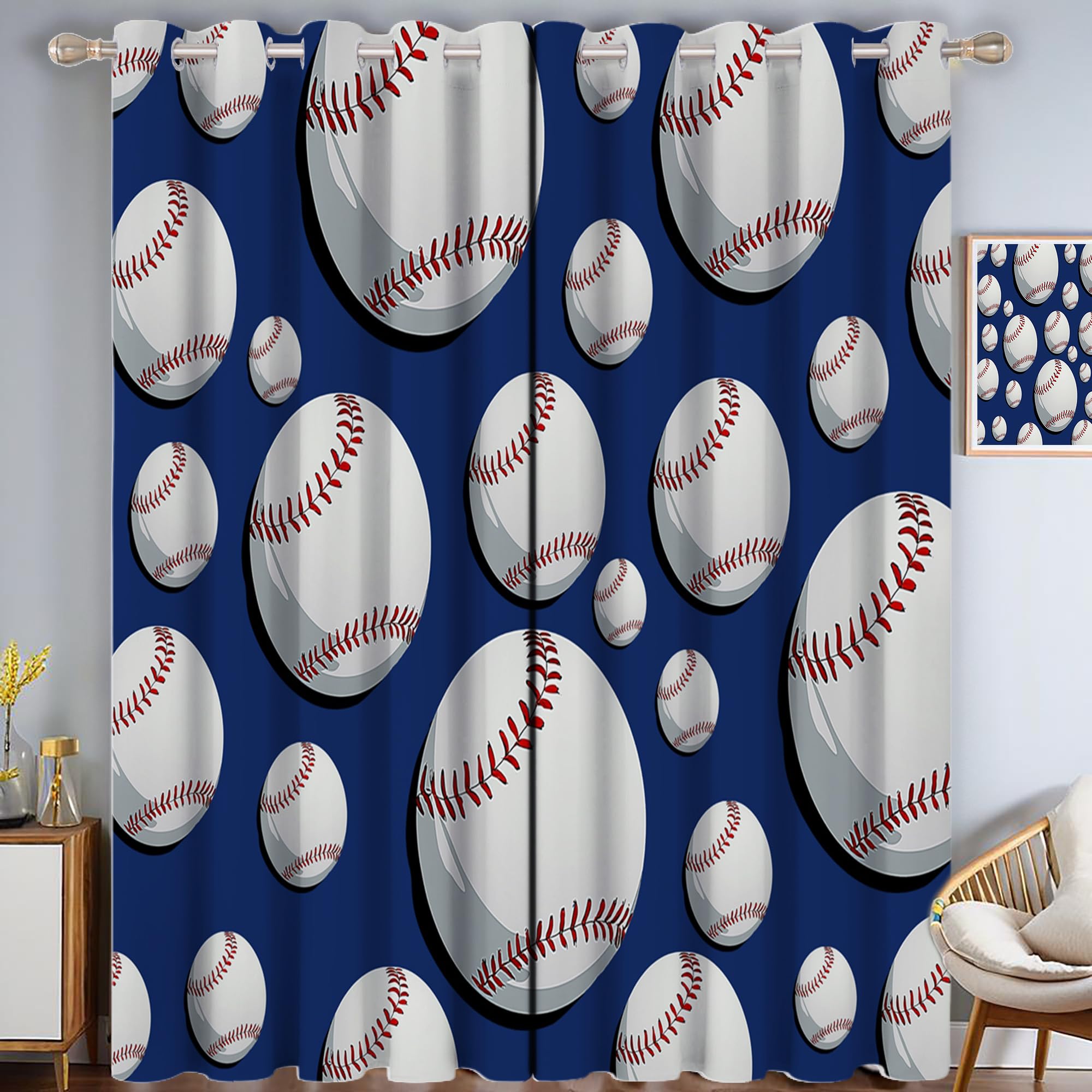 Rideau occultant de baseball bleu idéal pour la chambre d'enfant et ado passionné