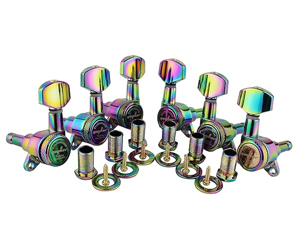 Guyker Guitar Locking Tuners (3L + 3R) - 1:18 Lock String Tuning Key Pegs Machine Head Replacement for ST TL SG LP Style Electric, Folk or Acoustic Guitars - Chameleon Rainbow