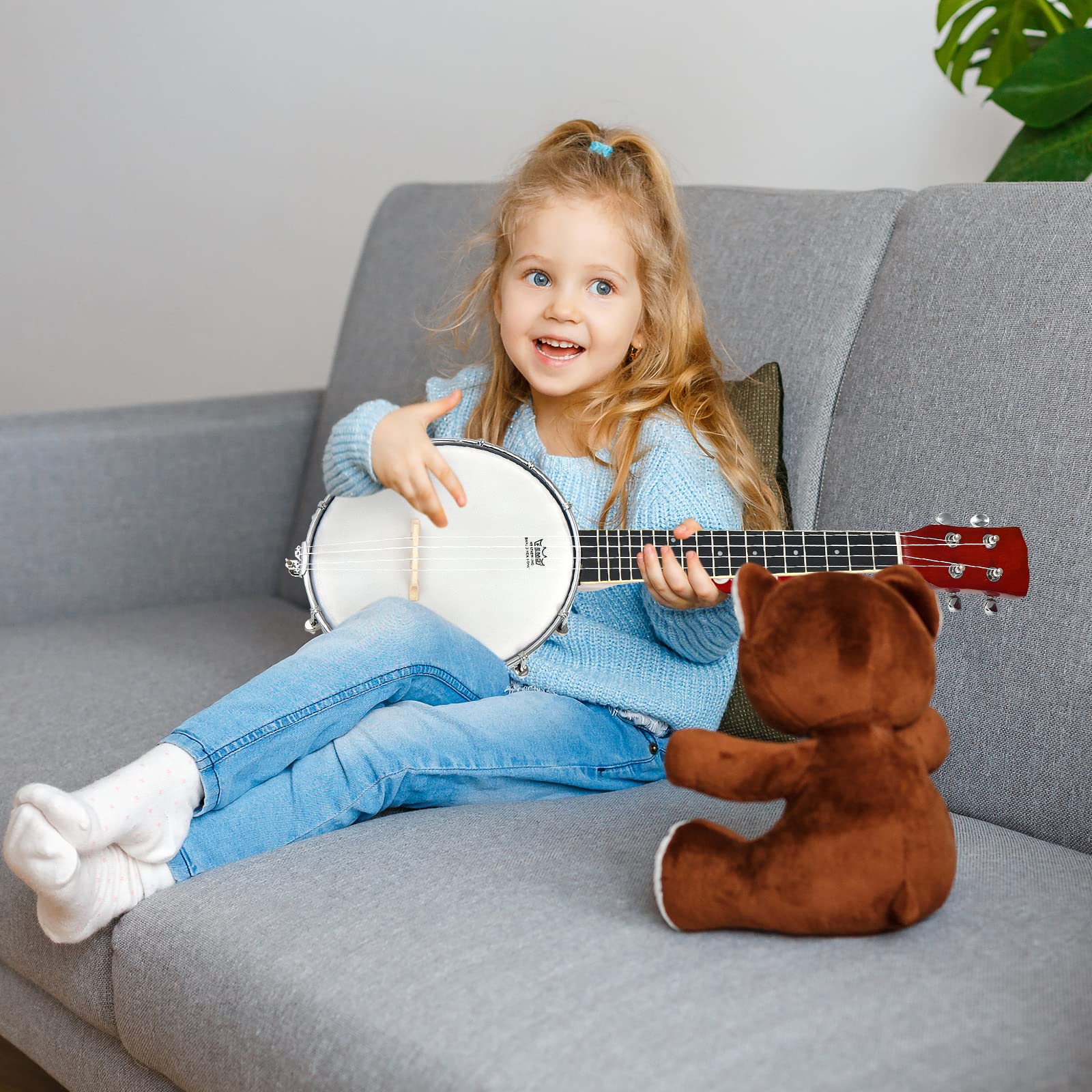 DREAMADE 4 Saiten Banjo 24 Zoll, Banjolele mit Remo-Fell und Reinigungstuch, Banjo Set für Kinder und Anfänger