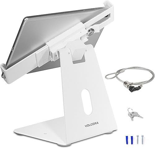 Miniatura 1 de Volcora Soporte antirrobo para tableta iPad de seguridad con cerradura, blanco de 9-13 pulgadas, soporte de quiosco, giratorio, ajustable, para iPad