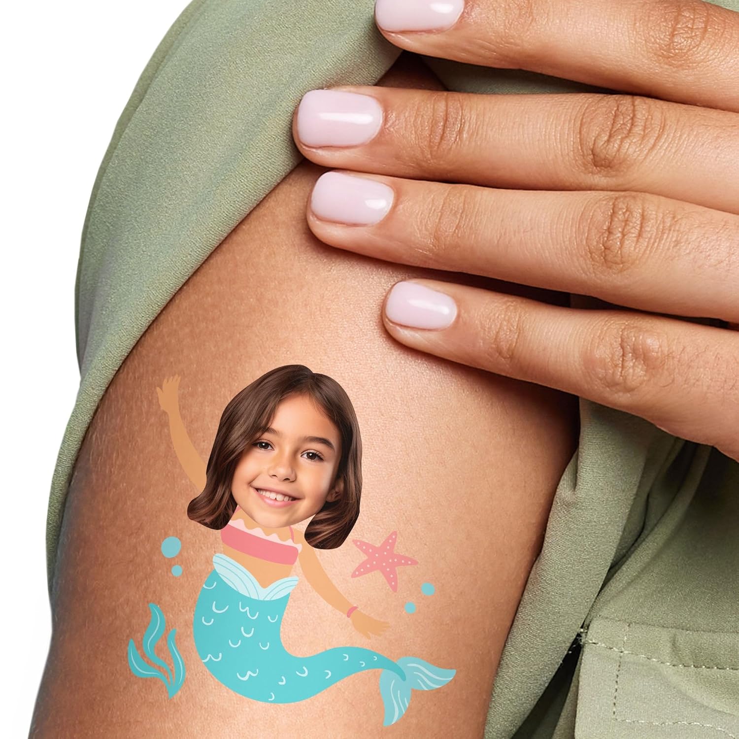 Big Dot of Happiness Custom Photo Mermaid Temporary Tattoos for Girls' Birthday Activity, Upload 1 Photo, Personalized Face Make Your Own Mermaid Party Favor Tattoos (Skin Tone 2) Set of 12