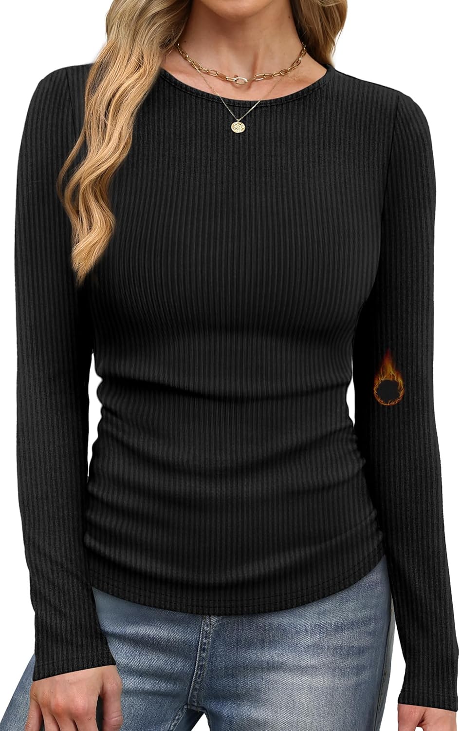 WIHOLL Long Sleeve Shirts for Women Fall Fashion Thermal Shirts Rib Knit Sweaters Winter Clothing Underscrubs Layer Clothes 0-black Medium
