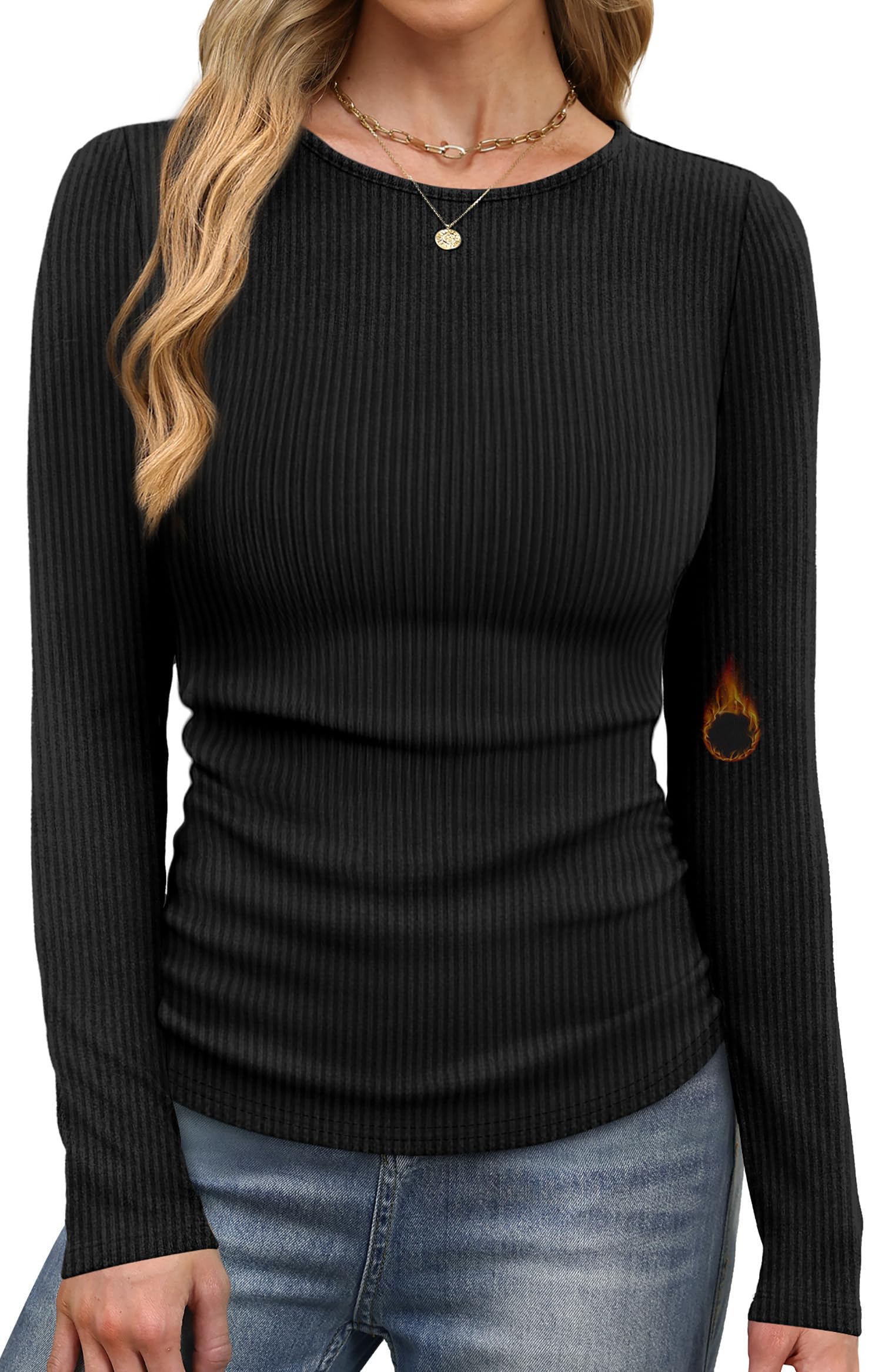 WIHOLL Long Sleeve Shirts for Women Fall Fashion Thermal Shirts Rib Knit Winter Clothing Warm Undershirts Basic T-Shirts