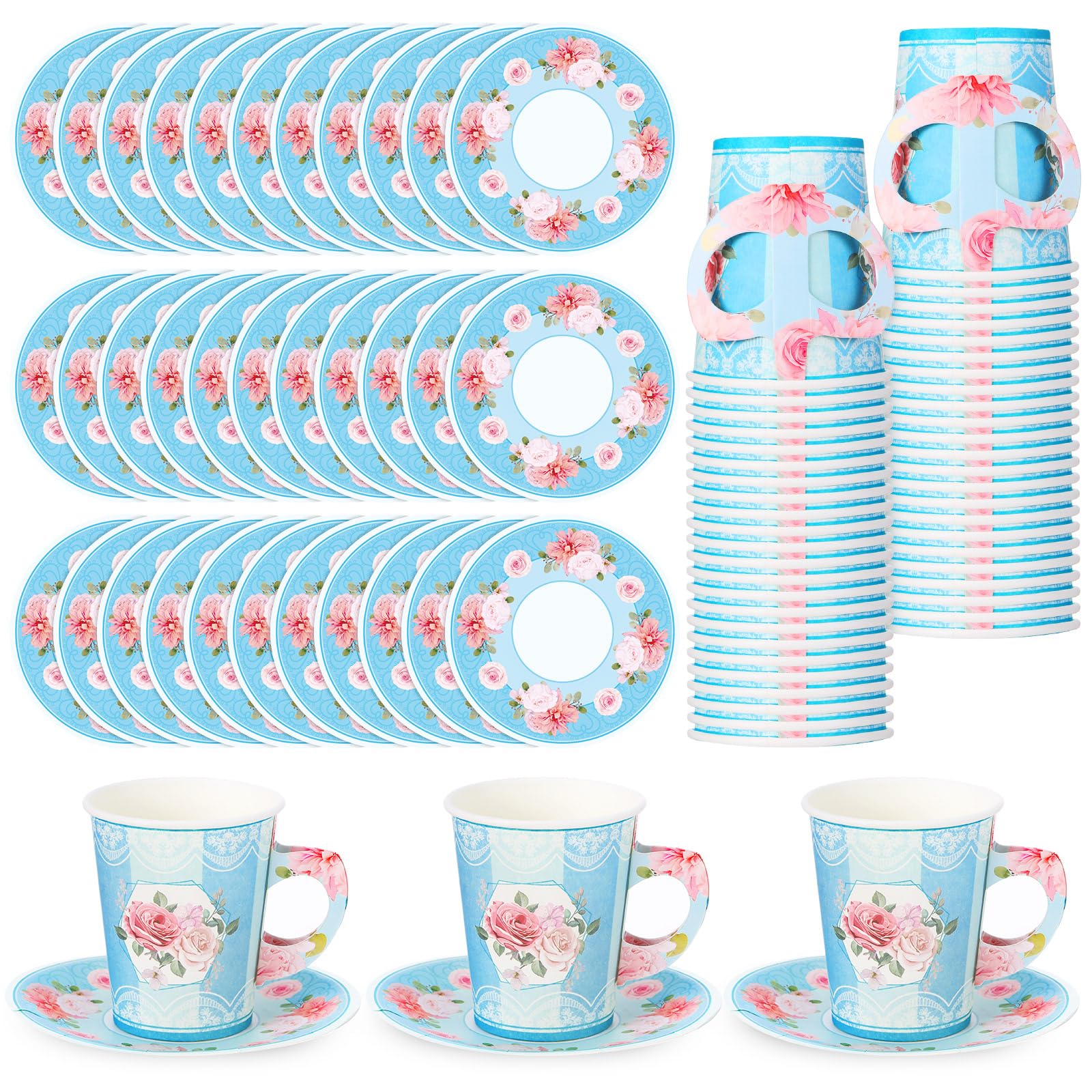 Vaisselle jetable bleu ciel tasses et assiettes en papier avec anse pour éviter les brûlures