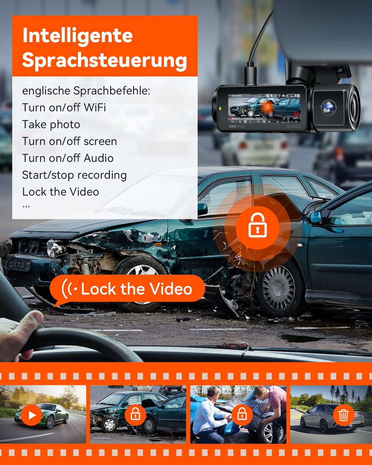 VANTRUE N5 4-Kanal 2.7K STARVIS 2 Dashcam Auto 1944P+ 3 Lens 1080P, 5.8GHz WiFi, IMX675 HDR Nachtsicht, 24H Parkmodus, Sprachbefehle, Max 1TB