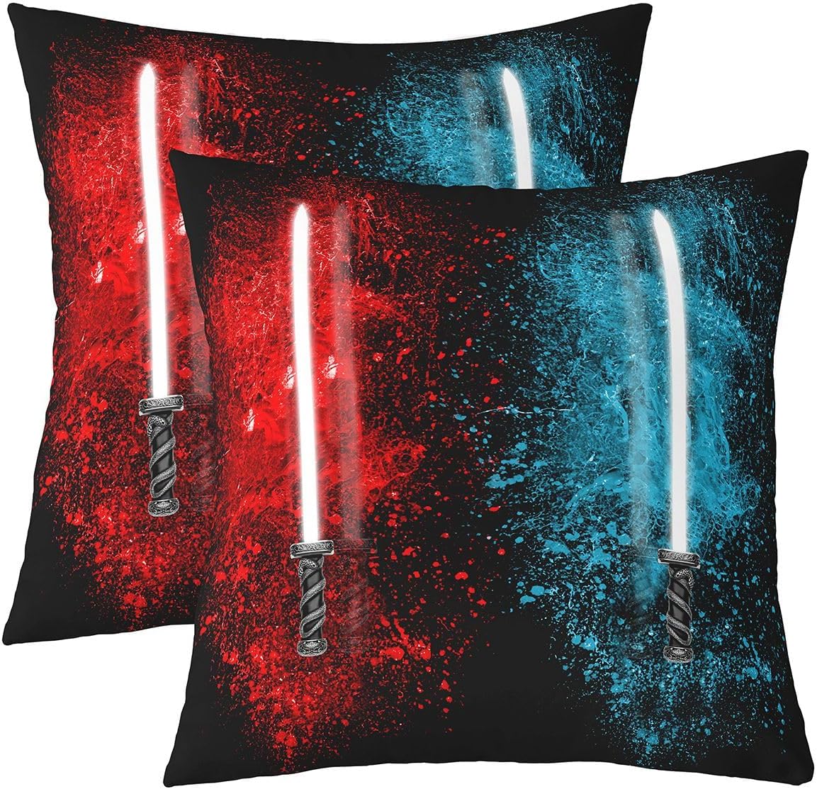 Feelyou Lightsaber Throw Pillow Covers 24"x24" Set of 2 Soft Red Blue Cool Design Pillow Cases Cushion Covers for Living Room Bedroom Tie Dye Decorative Throw Pillowcases for Sofa Couch Chair