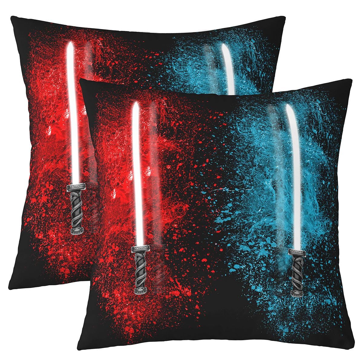 Loussiesd Neon Lights Throw Pillow Covers 45x45cm Set of 2 Soft Red Blue Cool Design Pillow Cases Cushion Covers for Living Room Bedroom Tie Dye Decorative โ image 1