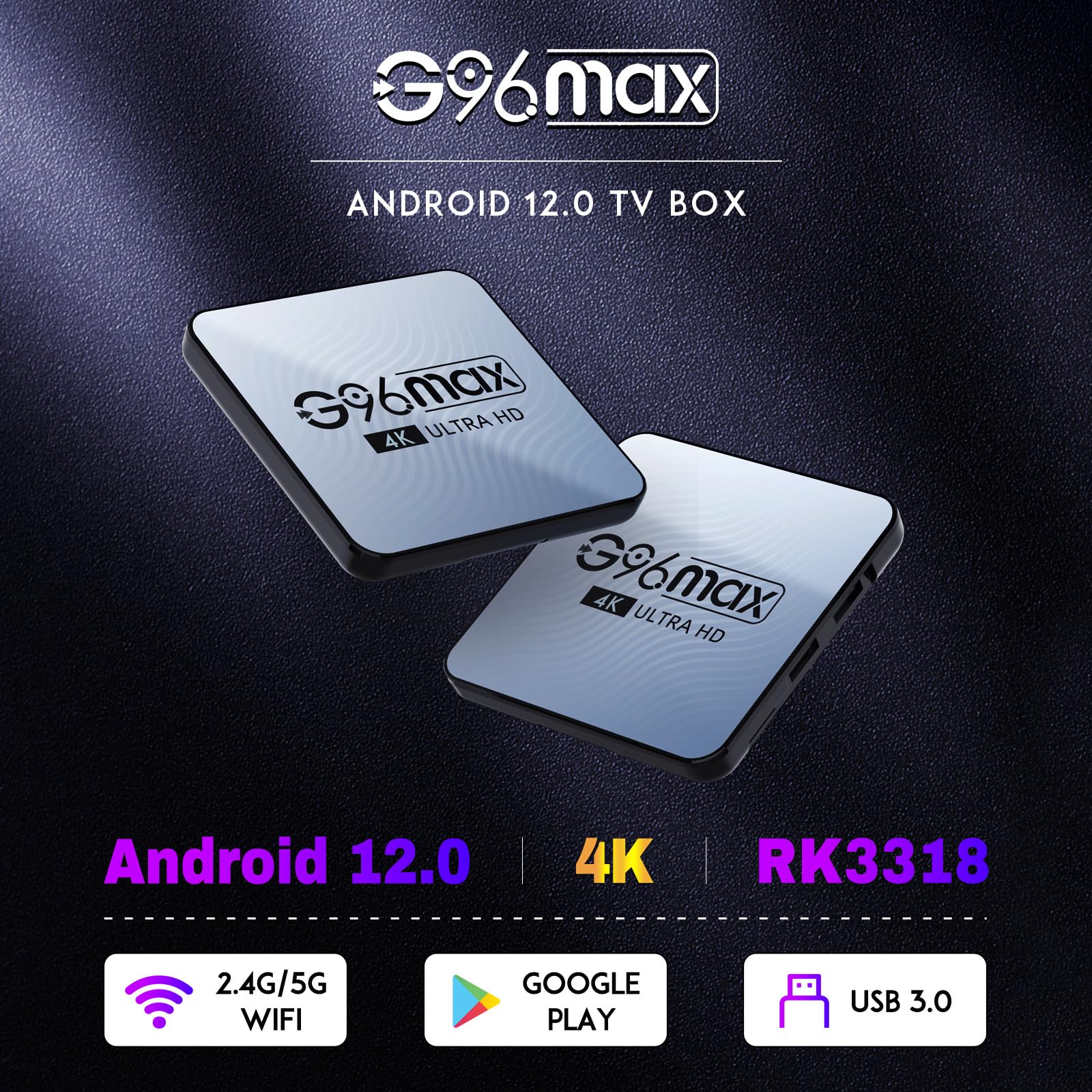 CHROX Boîtier TV Android 12.0, 4 Go De RAM 128 Go ROM RK3318 Quad-Core 64 Bits Cortex-A53, WiFi 6 BT 5.0+ Intégré 2,4 Ghz/5,0 Ghz, Prise en Charge H.265/3D/4K Ultra HD/HDMI 2.0 Smart TV Box,4gb+128gb
