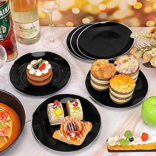 Miniatura 6 de Hoolerry Platos de plástico con borde, platos desechables para fiesta, platos llanos de 10 pulgadas y platos de postre de 7.5 pulgadas, platos de