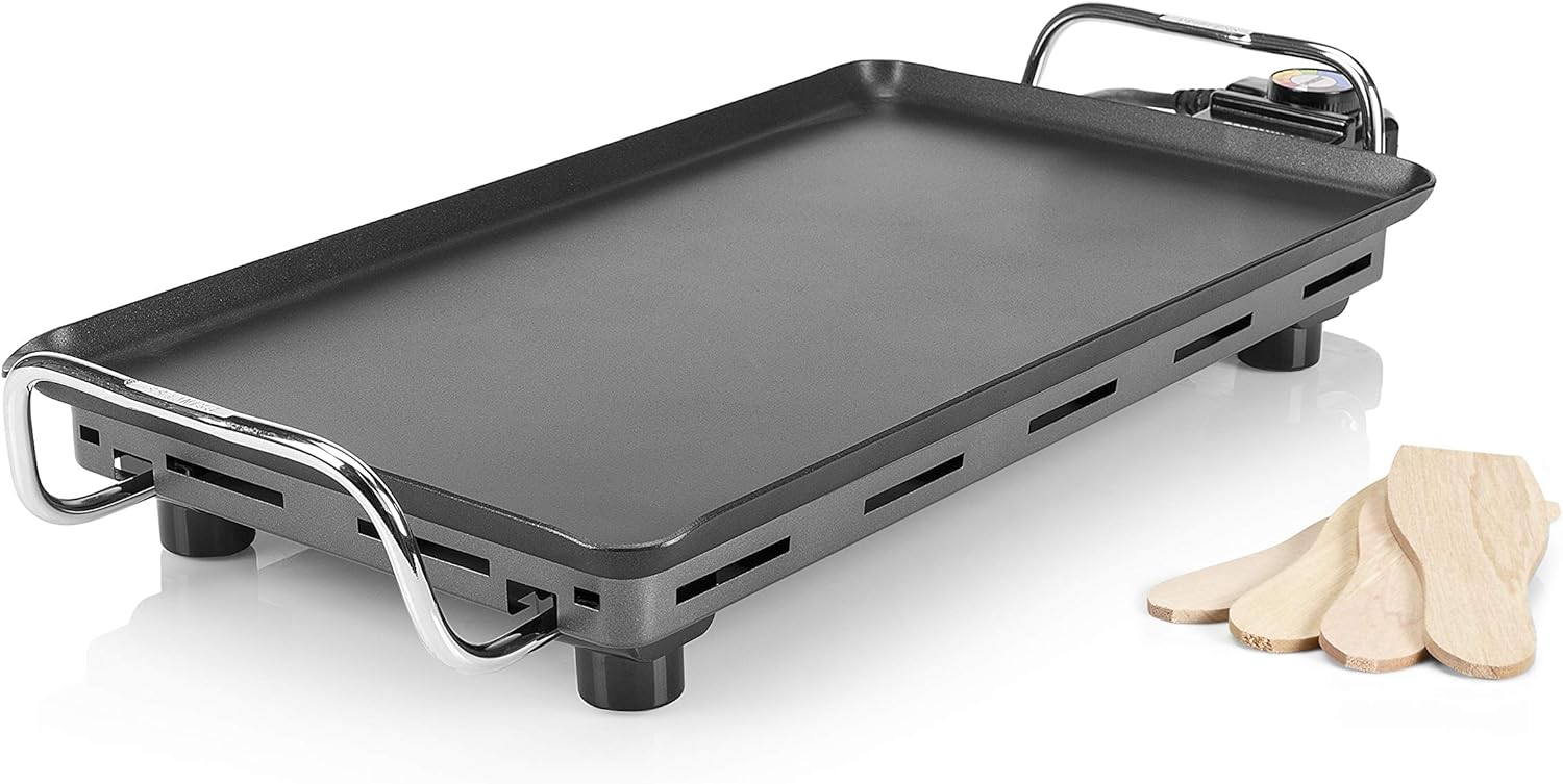 Princess Barbecue da Tavolo Pro 102300, Teppanyaki con griglia piatta 46 x 26 cm, 2000 Watt, Nero