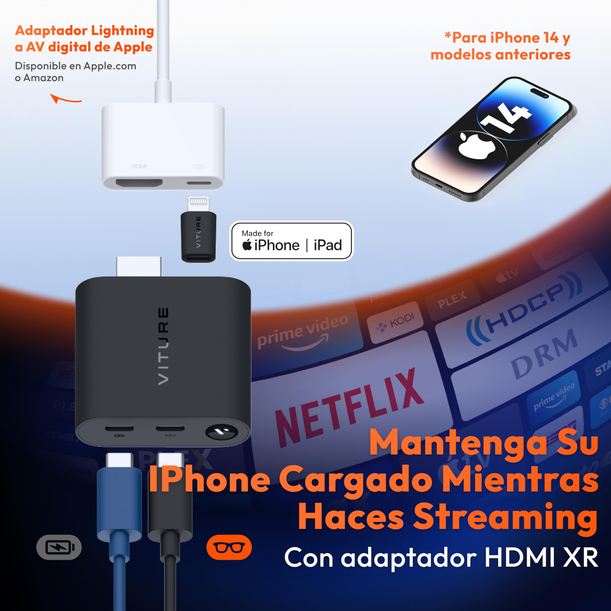 VITURE Adaptador HDMI XR para iPhone 14 y Modelos anteriores, con MultiScreen, 3DoF Mejorado y Videos VR, 2,8 Horas de batería, Carga Mientras juegas, Juego Directo en PS/Xbx/Consolas de Videojuegos