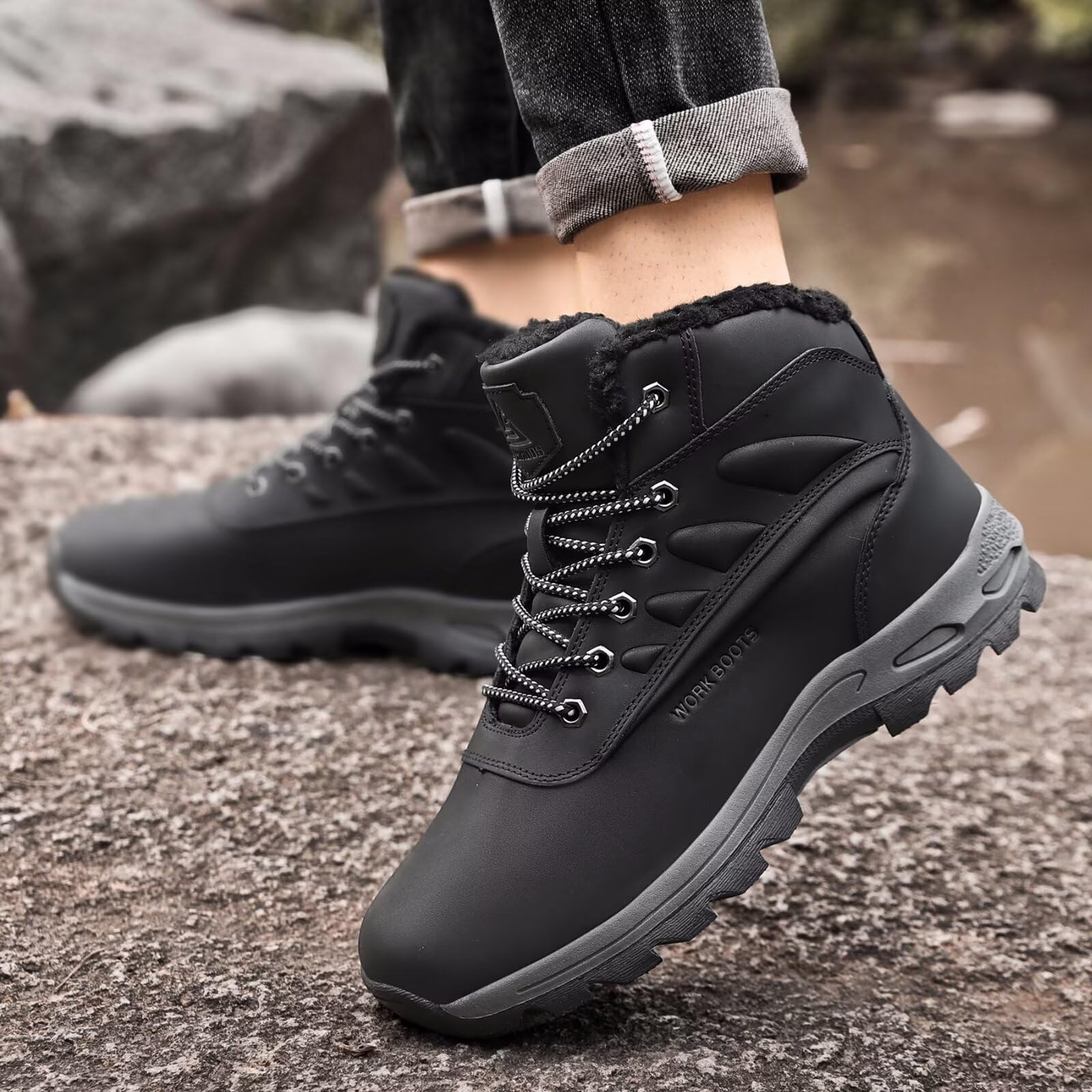 CYKYGGO Stivali Invernali Uomo Caldo Scarpe da Neve Caldo Impermeabile Antiscivolo Scarponcino Trekking