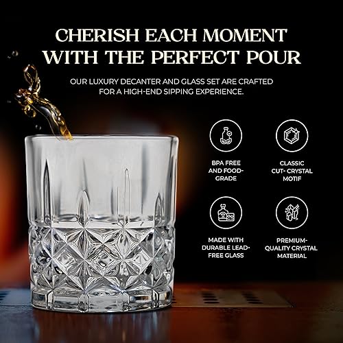 Miniatura 3 de Fifth Avenue Campbel - Juego de decantador de whisky y vasos  Juego de 7 piezas para licor, escocés, vino y bourbon  Dispensador de bebidas  6 vasos