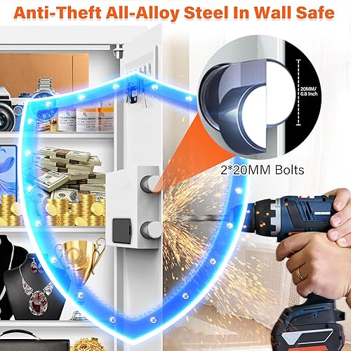 Miniatura 4 de Caja fuerte de pared ignífuga de 31.5 pulgadas de alto entre los postes de 16 pulgadas, caja fuerte de pared oculta con 3 estantes extraíbles y modo