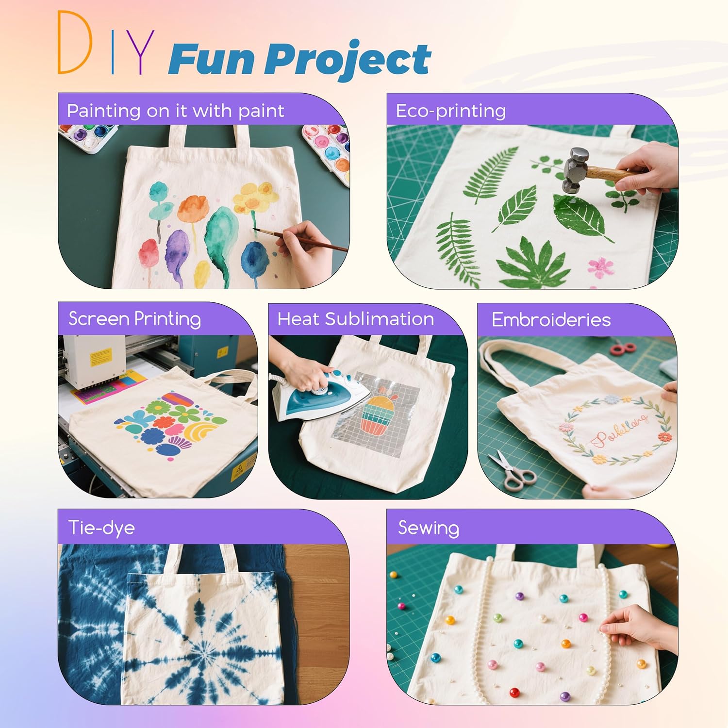 Joyclub 10 Pack Sublimation Tote Bags Blanks large 15 x 16 in with Long Handle Reusable Grocery Polyester Bags For Sublimation Shopping DIY Decorating Crafting Natural Color - Image 4