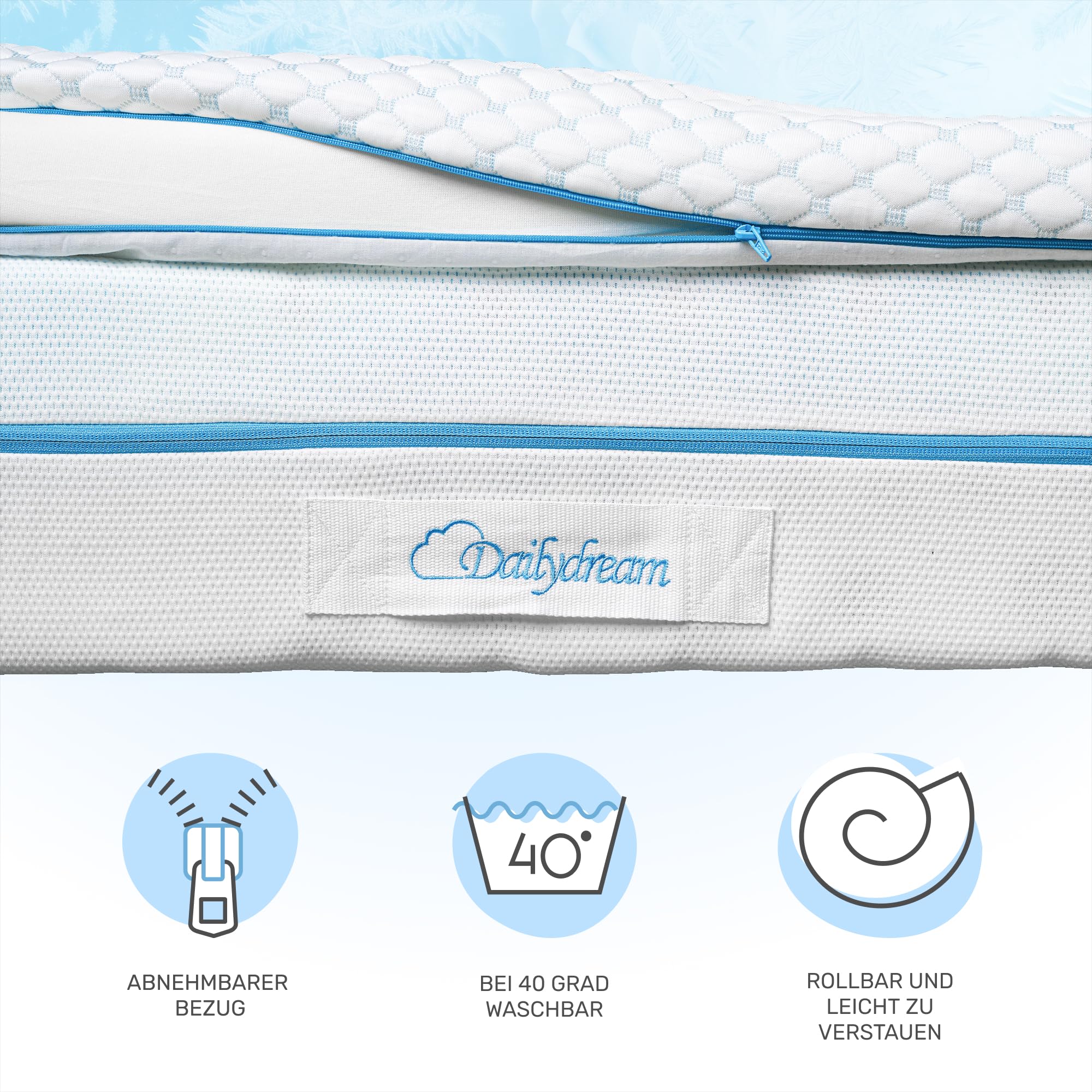 Dailydream Matratzen Topper 90x200cm | Memory Foam | 5cm hoch |Edition Cool Touch, Model M| Vergleichssieger | Zertifiziert & ergonomisch für unbequeme Matratze & Gästebett | Mattress Topper 90x200