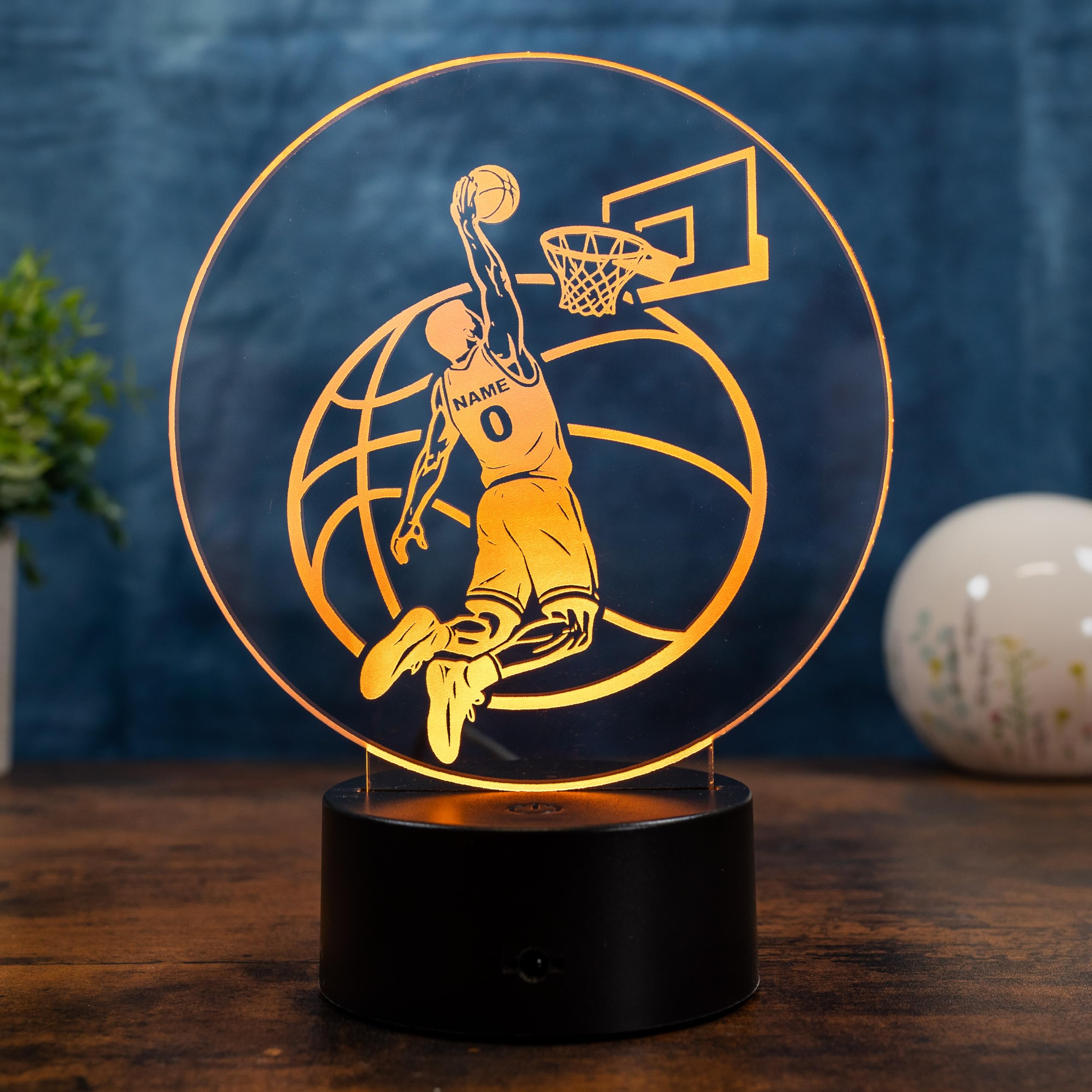 Personalisierte Basketball Lampe mit Name & Nummer – LED Nachtlicht Kinder Geschenk, Basketball Spieler Deko, Sport Geschenkidee Junge, 16 Farben dimmbar