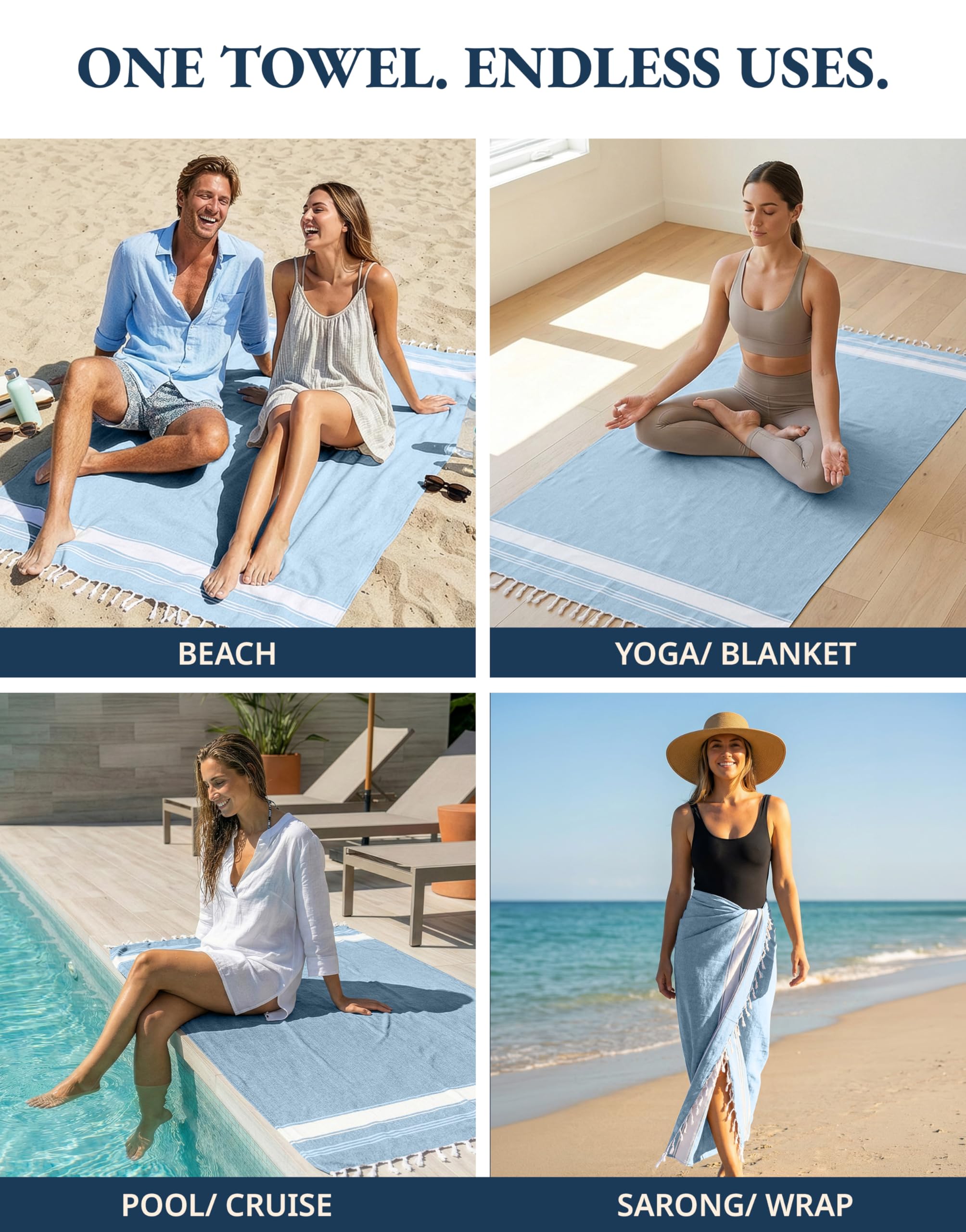 LANE LINEN Paquete de 6 toallas de playa a granel, toallas de playa de gran tamaño, toallas de piscina para adultos, prelavadas, toalla de playa sin arena, toalla de playa de secado rápido, 39 x 71