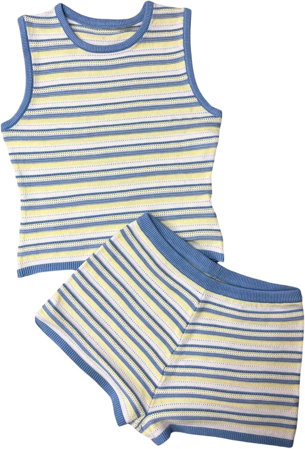Verdusa Women's 2 Piece Striped Matching Sets Sleeveless Tank Tops with Mini Shorts Vacation Outfits