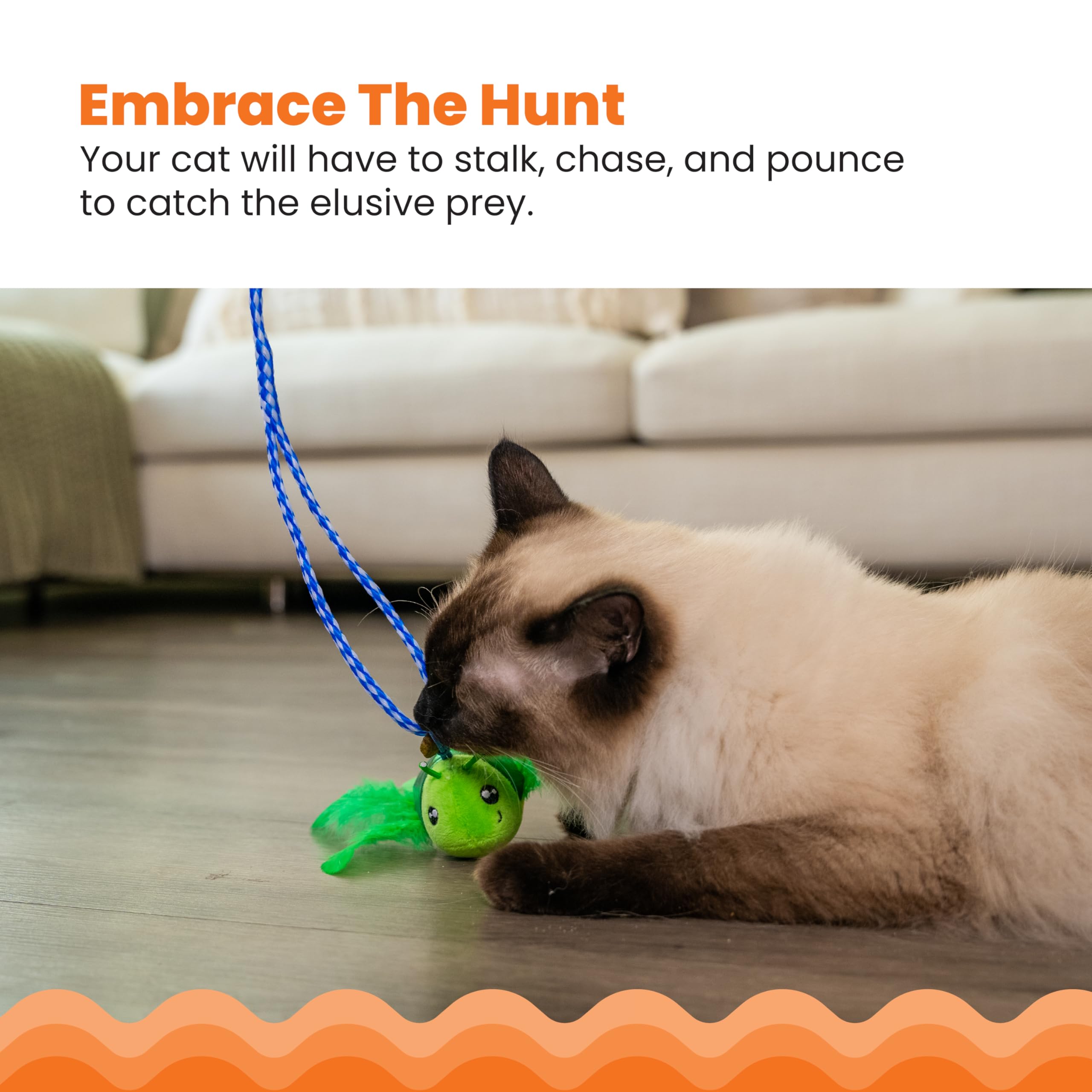 Catstages by Tail Teaser Ground Prey Play Wand with Catnip Toy Attachments Interactive Cat Wand
