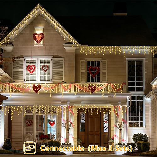 Miniatura 6 de YEGUO Luces LED de Carámbanos de 66 pies para Exteriores, 800 LED, 160 Gotas Luces de Carámbanos de Navidad Conectables, 8 Modos Luces de Carámbanos