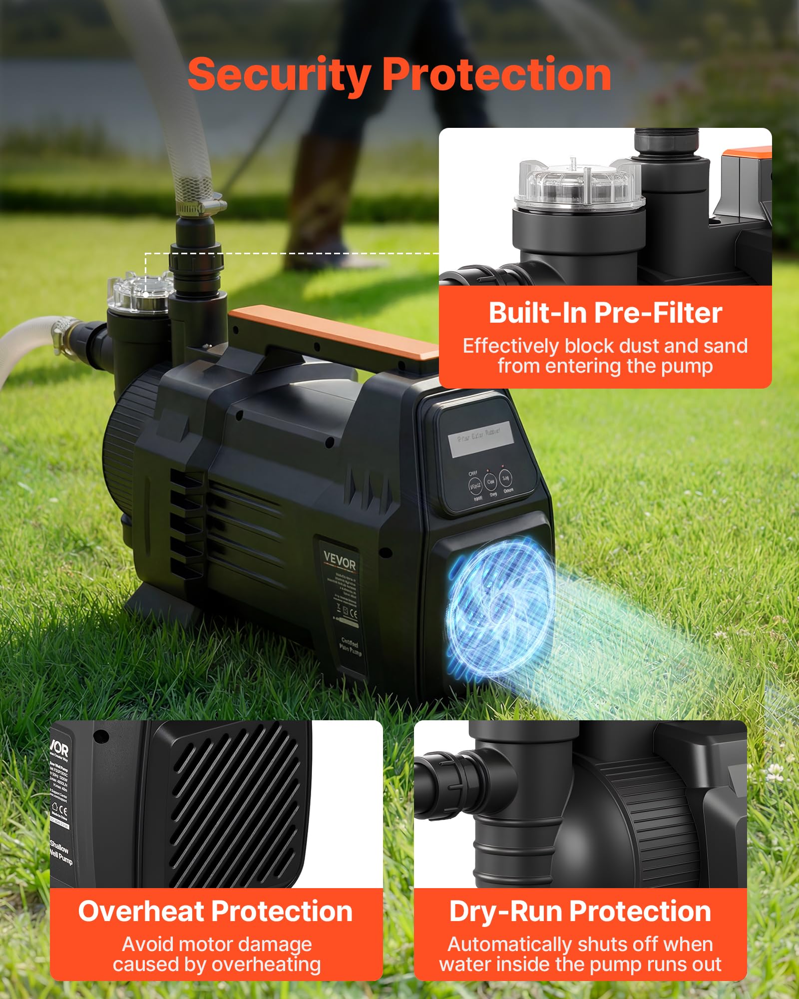 VEVOR Bomba de Chorro Electrónica de PP para Pozos Poco Profundos 1300 W 230 V, Caudal Máximo de 4800 L/h, Altura de Succión de 8 m, Control Electrónico Inteligente, para Riego de Jardines, Césped