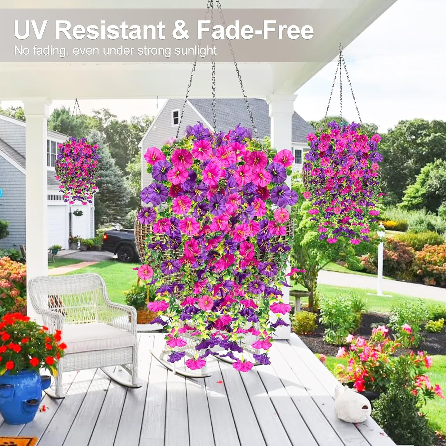 Artificial Flowers for Outdoors Decoration, 4Pcs Fake Hanging Flowers Morning Glory UV & Fading Resistant, Artificial Faux Plants Deocr for Home Porch Patio Balcony Planter Yard Garden Farmhouse - Image 5