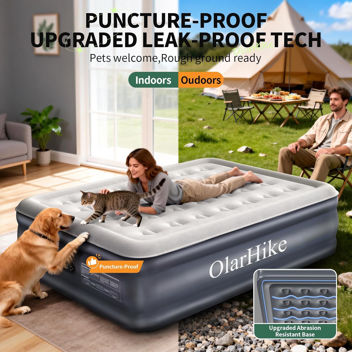 OlarHike Air Mattress Queen with Built in Pump, Inflatable Mattress Blow up Mattress, 18" Colchones Inflables Foldable Air Bed for Guest & Home, Ideal for Camping, 700lbs