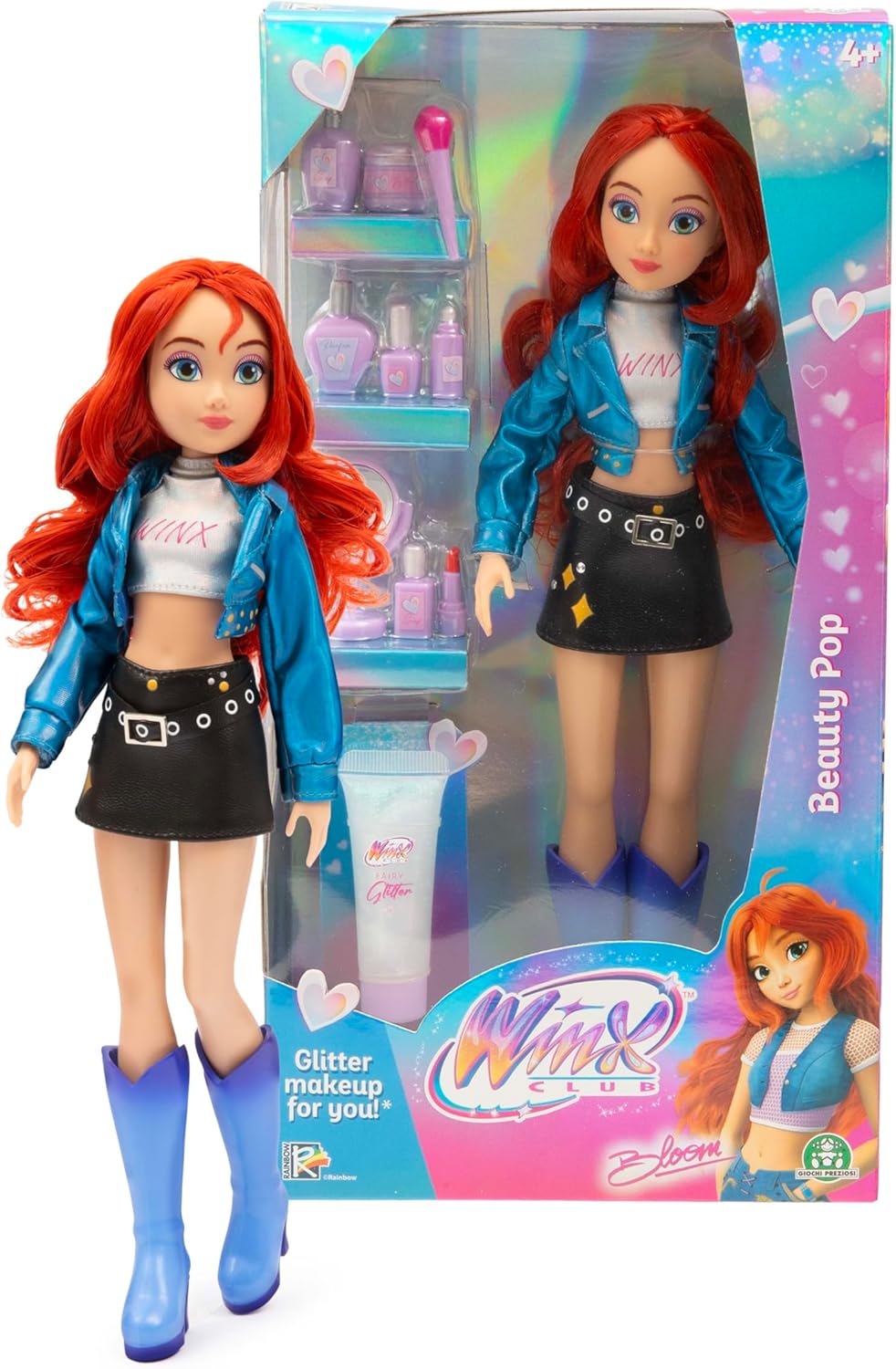 Winx Club Beauty Pop Doll Bloom with Fashion Concert Outfit & Glitter Gel - Fully Articulated Fairy Doll with Beauty Accessories - Official Toy for Girls - Age 4+
