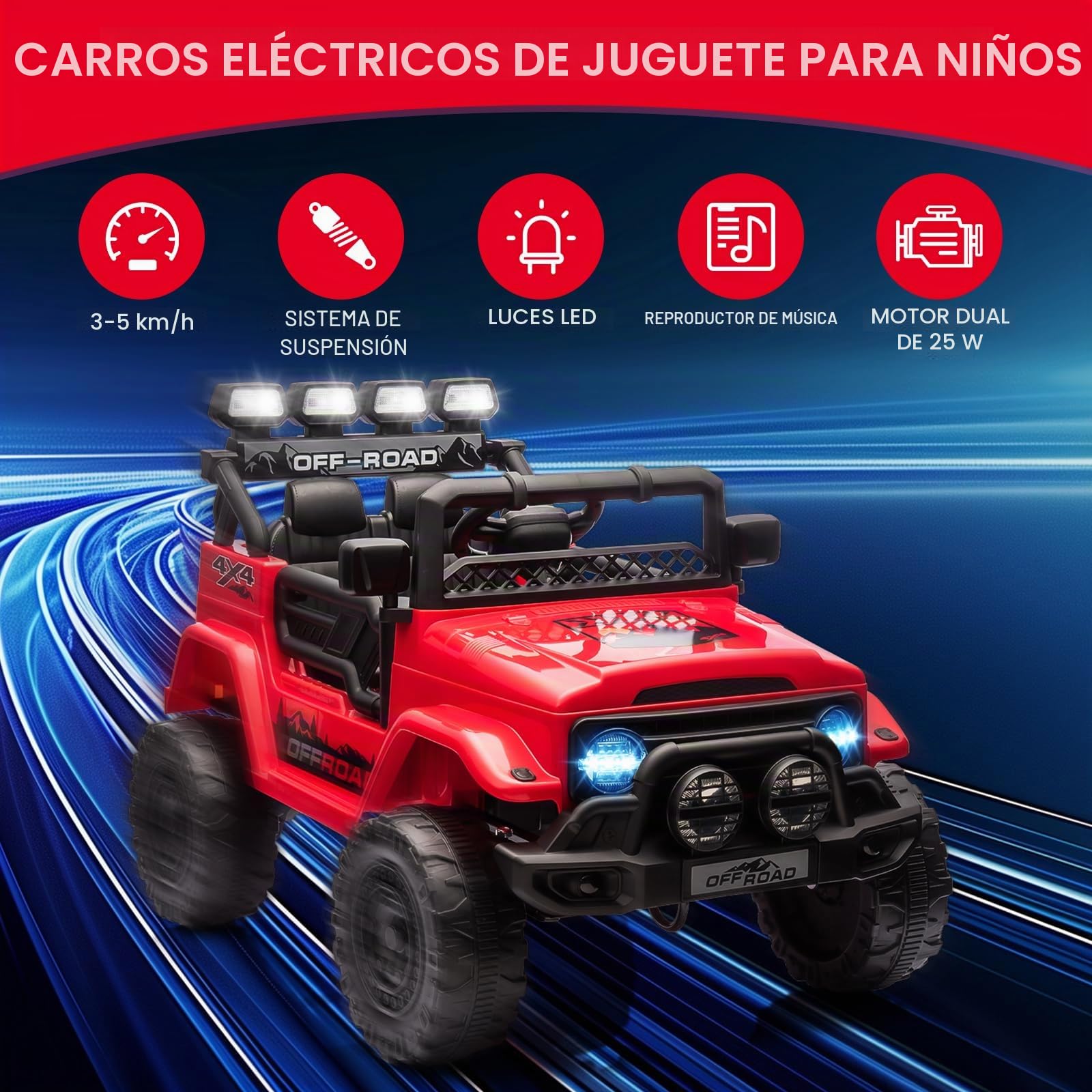 Coche Eléctrico para Niños, Coche de Batería 12V con Mando a Distancia, 3 Velocidades, Música, LED, Claxon, Bluetooth, Coche Eléctrico para Niños de 3+ Años