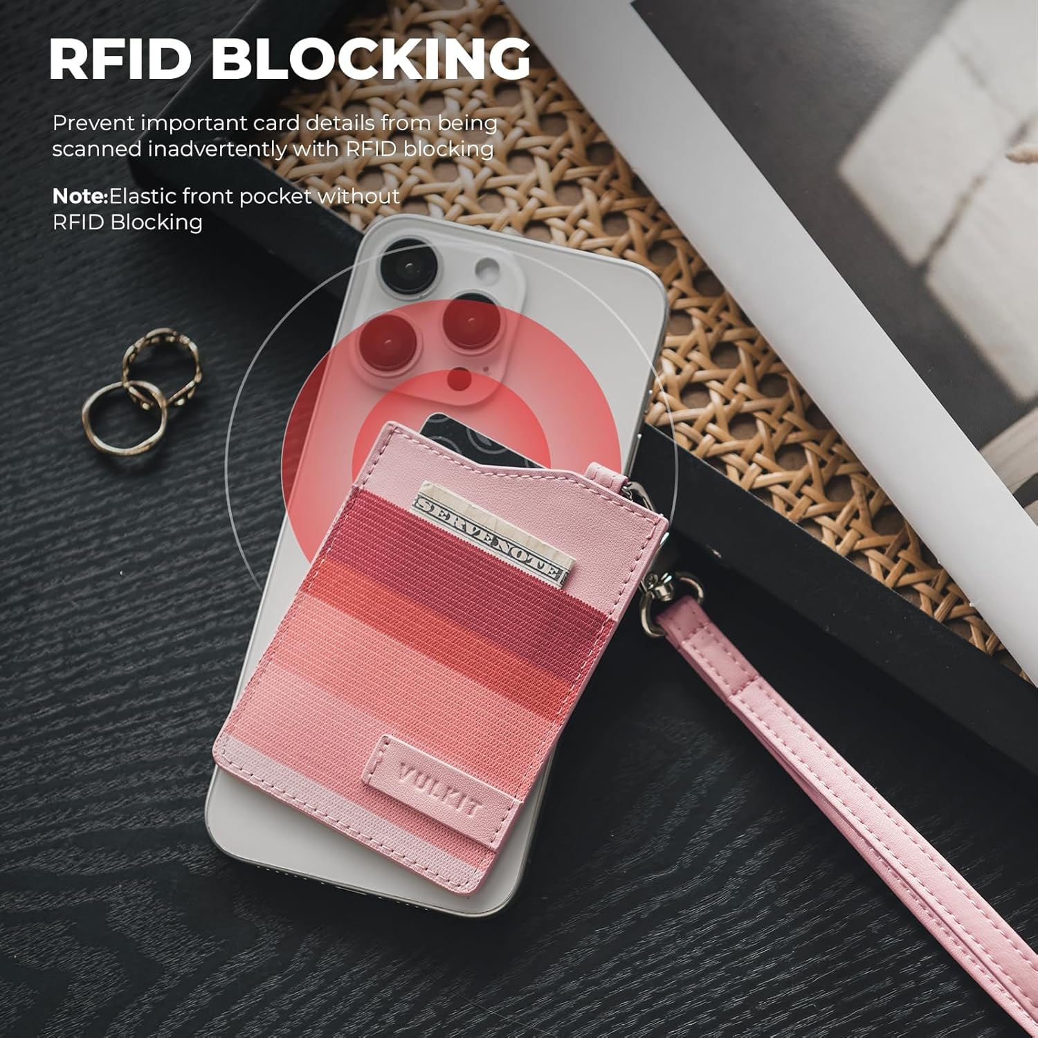 VULKIT Small Wallet for Women, Slim RFID Leather Credit Card Holder for Men, Mini Thin Purse with Wristlet Keychain(Pink) - Image 4