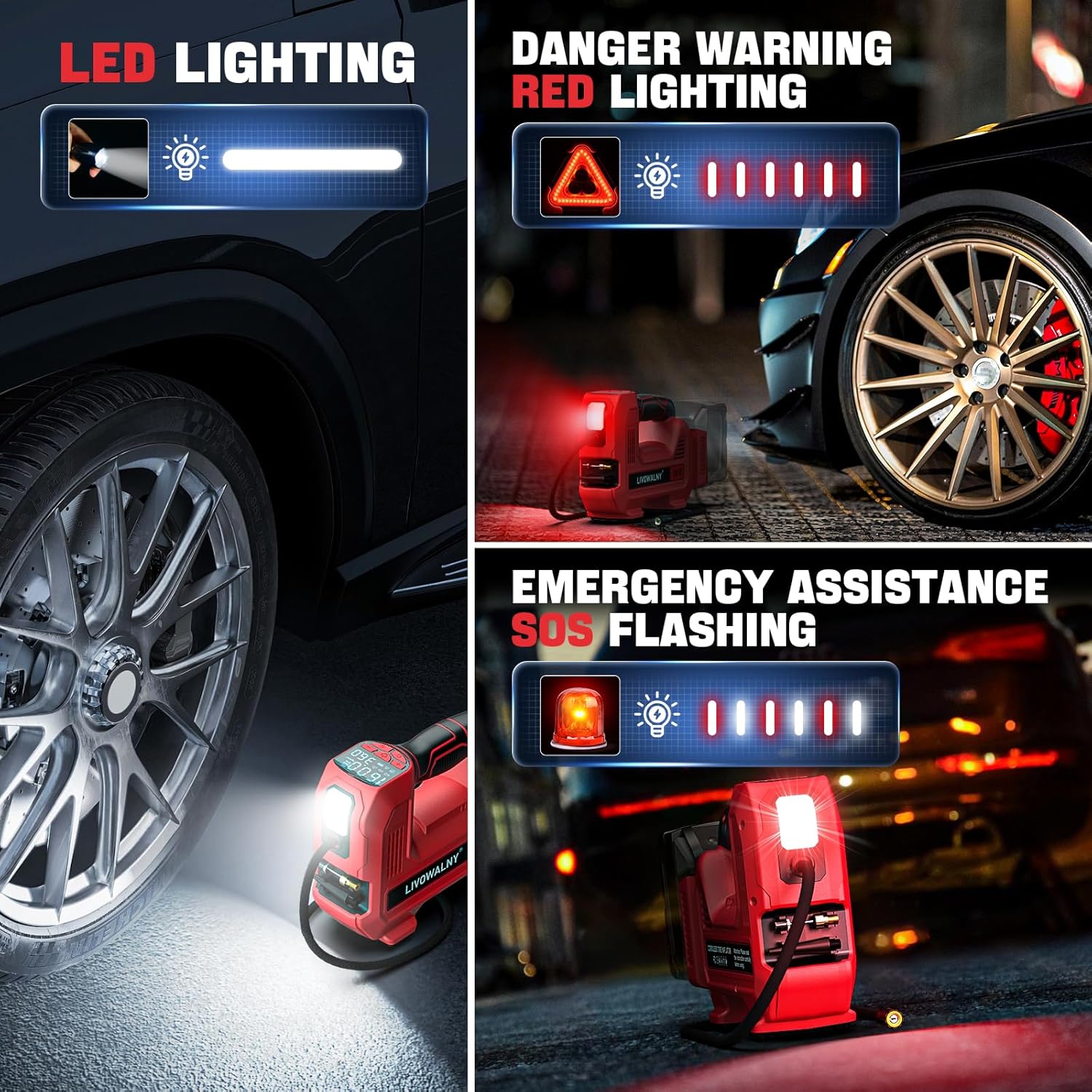 Cordless Tire Inflator Portable Air Compressor Tire Air Pump Compatible With Milwaukee 18V Battery- LIVOWALNY 160PSI Auto Pump with Digital Pressure Gauge for Car Tires, Bicycle, Balloons (No Battery) - Image 7