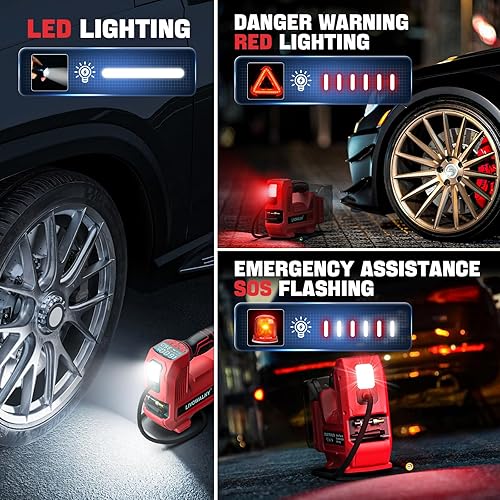 Miniatura 7 de Compresor de aire inalámbrico para inflador de neumáticos, compatible con batería Milwaukee de 18 V, bomba de aire portátil LIVOWALNY con manómetro