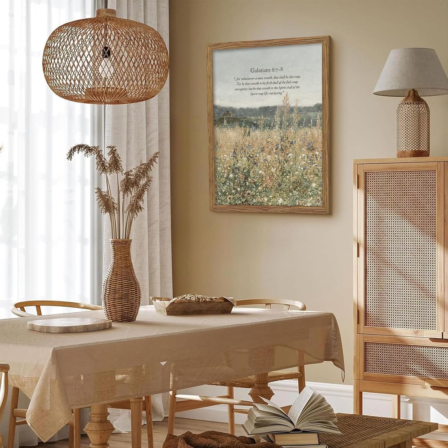 Vintage Christian Wall Art, Wildflower Meadow Bible Verse Prints, Scripture Scenery Pictures Wall Decor, Rustic Inspirational Scripture Painting, Faith Based Gifts for Prayer Room, Office 12x16 Inch