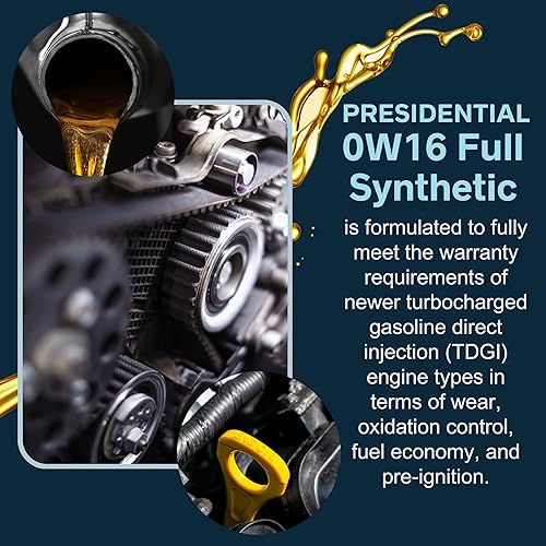 Miniatura 2 de Presidential 0W16 - Aceite sintético completo PCMO - Aceite de motor y lubricantes industriales para rendimiento y protección del motor de gasolina,