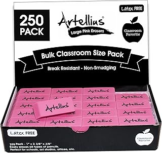 Pink Erasers Pack of 250 - Large Size, Latex & Smudge Free - Bulk School Supplies for Classrooms, Teachers, Homeschool, Office, Art Class, and More!