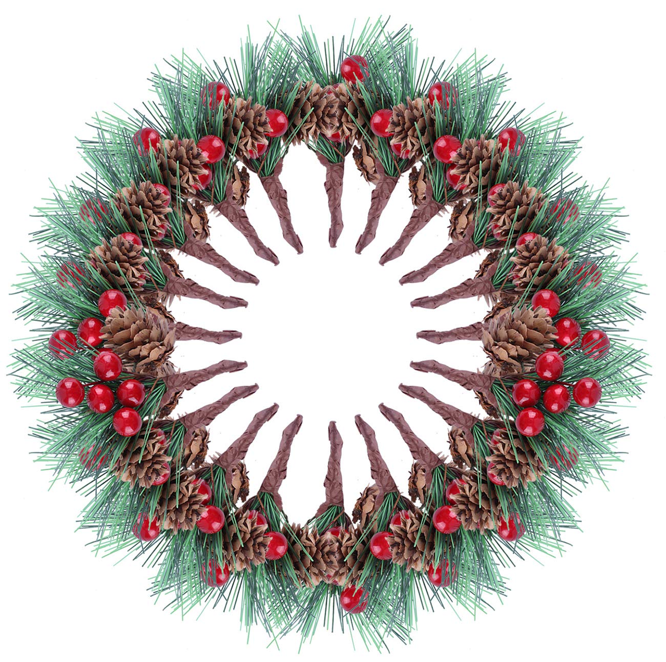 Artificial Pine Picks 20pcs Christmas Wreath Picks Small Pine Picks Red Berries Pinecones Branches for Christmas Flower Arrangements Wreaths and Holiday Decorations