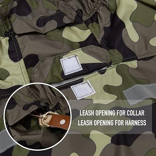 Miniatura 4 de Impermeable para perros con correa ajustable para el vientre y agujero para la correa, sudadera con capucha con tira reflectante, impermeable,