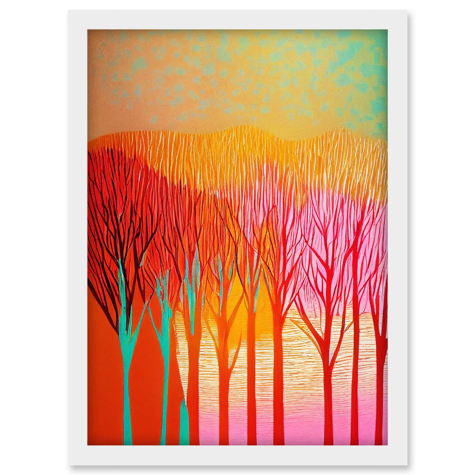 Doppelganger33 LTD Forest Treetops Linocut Illustration Vibrant Bold Artwork Framed A3 Wall Art Print