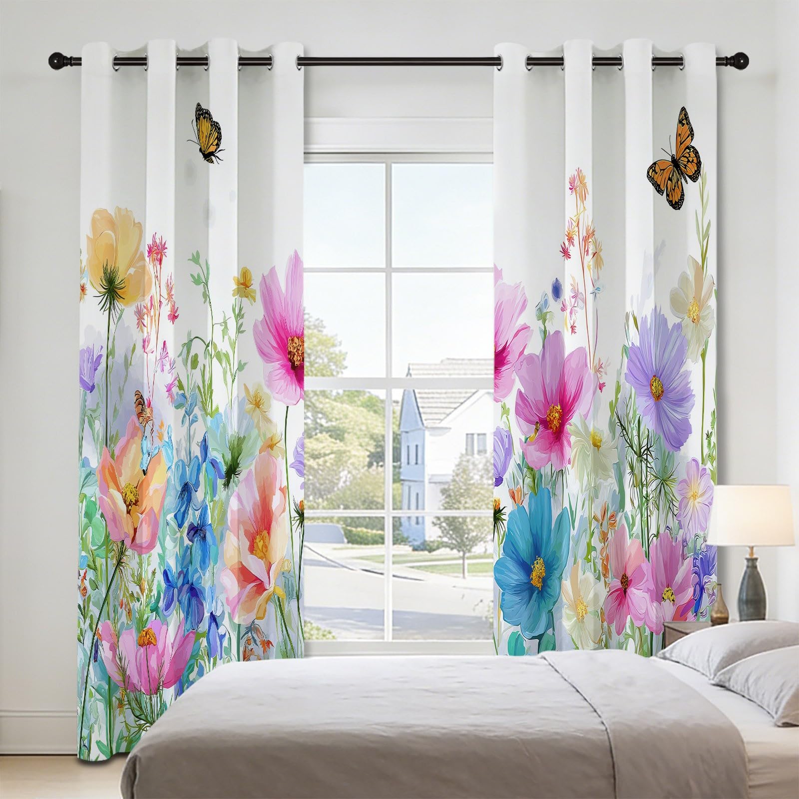 Rideau Occultant Thermique Isolant Anti, Dessinée Rétro Nébuleuse Arc en Ciel Éclatante Étoiles Rideaux Fenêtre Opaques à Oeillets Anti Froid UV Bruit, pour Chambre Balcon Café 140L x 160H cm Blanc