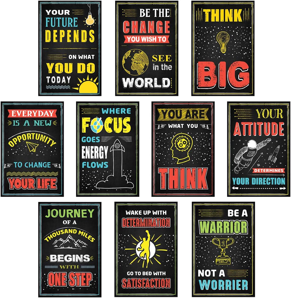 Chaka Chaundh Motivational Inspirational Abstract Wall Posters for Boys Room (18 inches X 12 Inches , chalkboard - black , Set of 10)