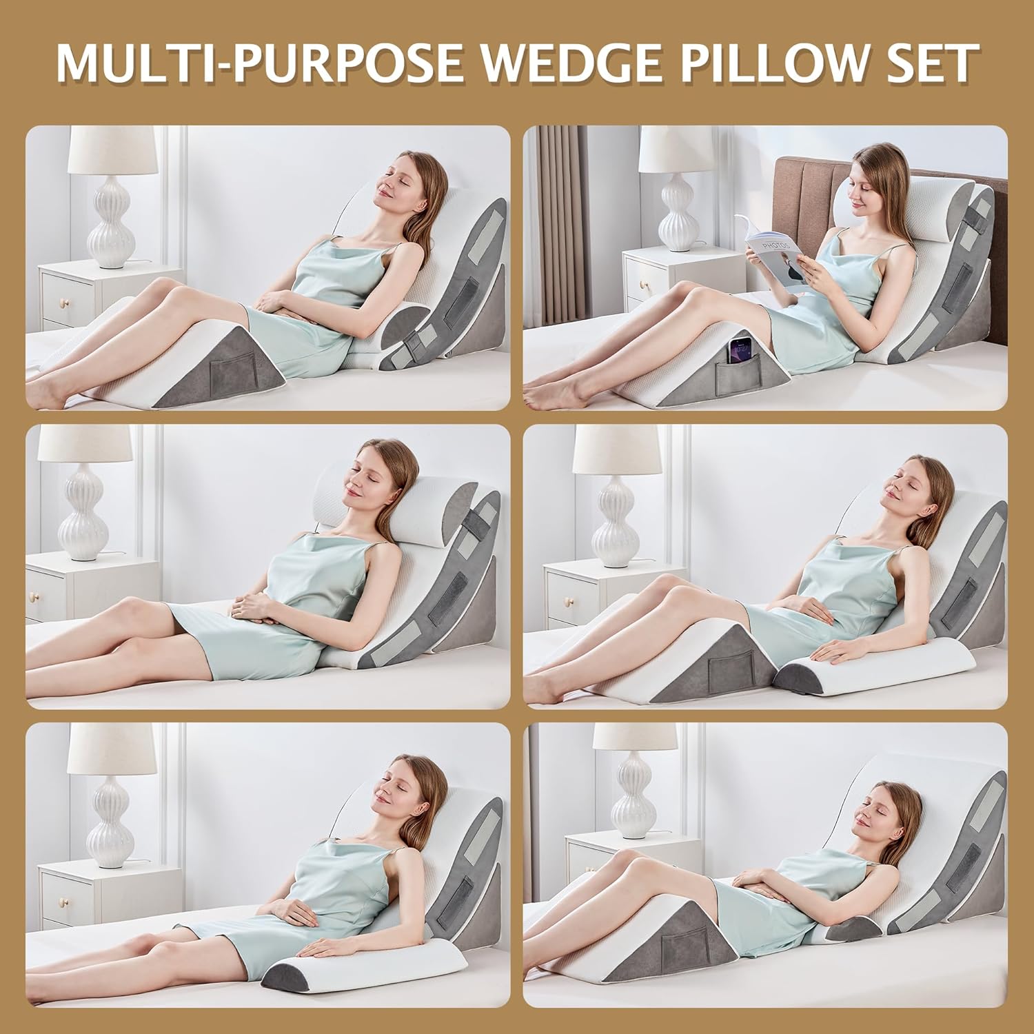 Bed Wedge Pillow, 4PC Adjustable Memory Foam Triangle Wedge Pillow Set For After Surgery, Pillow Wedge For Sleep Apnea, Back Pain Relief, Acid Reflux Relief, Orthopedic Pillow Wedge For Sleeping, Grey