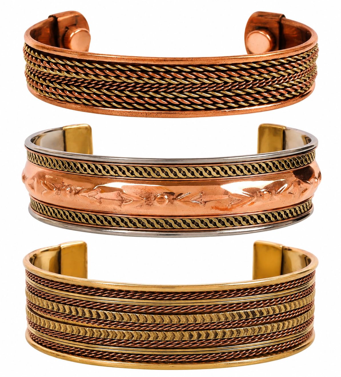 Touchstone Indian Three Metal Copper Brass Peace Healing Chakra Yoga Meditation Mantra Jewelry Bracelet for Women and Men.