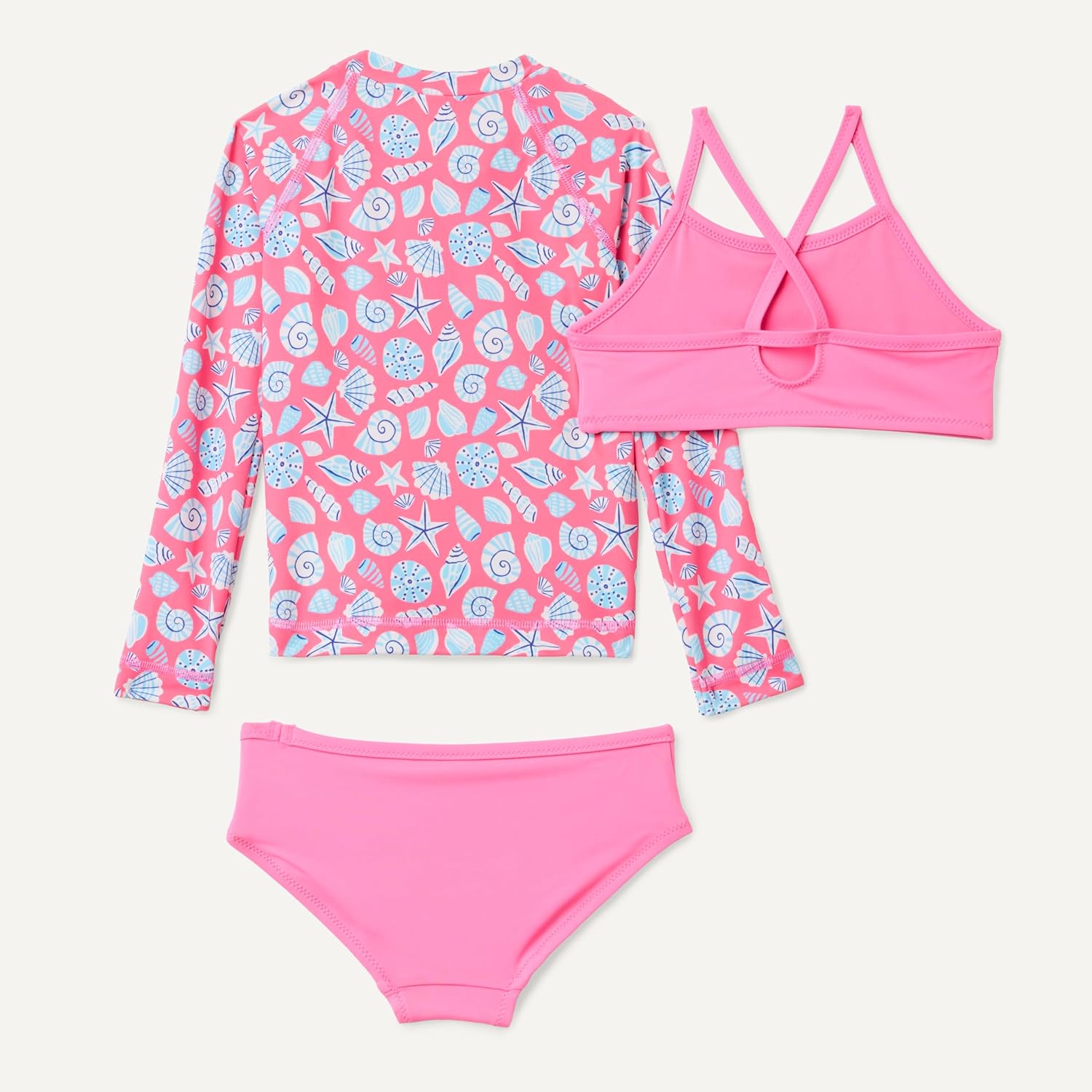Amazon Essentials Girls' Long Sleeve Rash Guard Three-Piece Bikini Swim Set