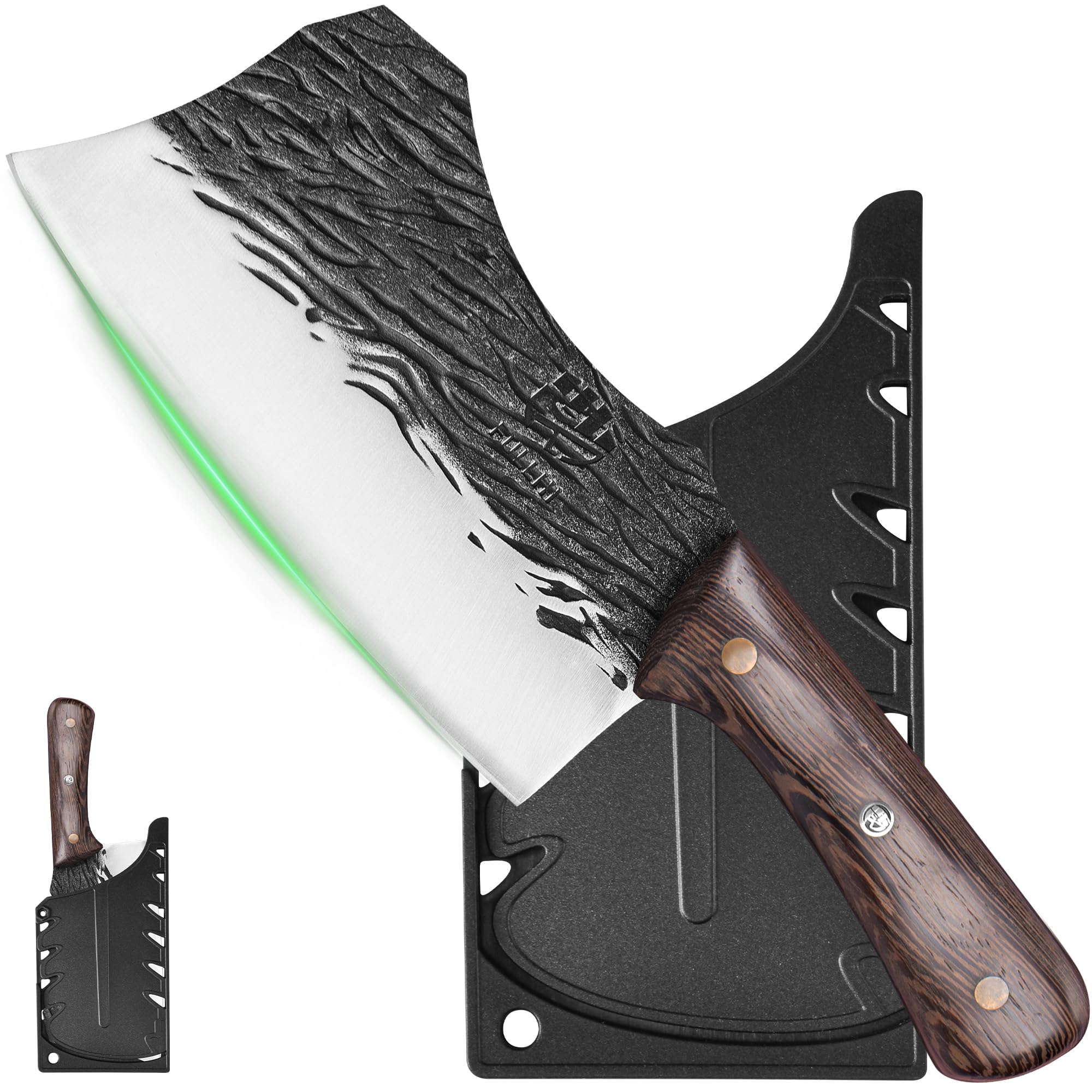 FULLHI Meat Cleaver bbq Cuchillo de Chef con Fundas de Acero al Carbono para Cortar Carne Set de Cuchillos de Cocina para Regalos Idea Hombres mujeres (Marrón, 19,5cm)